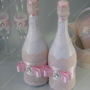 Как украсить бутылки шампанского на свадьбу своими руками, фото