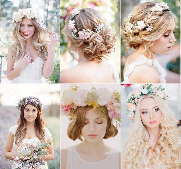 Свадебный венок на голову – свадебный образ с венком из цветов, ягод, лент, с перьями