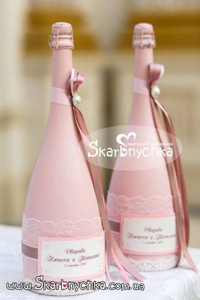 Оформление бутылок на свадьбу: декор шампанского своими руками