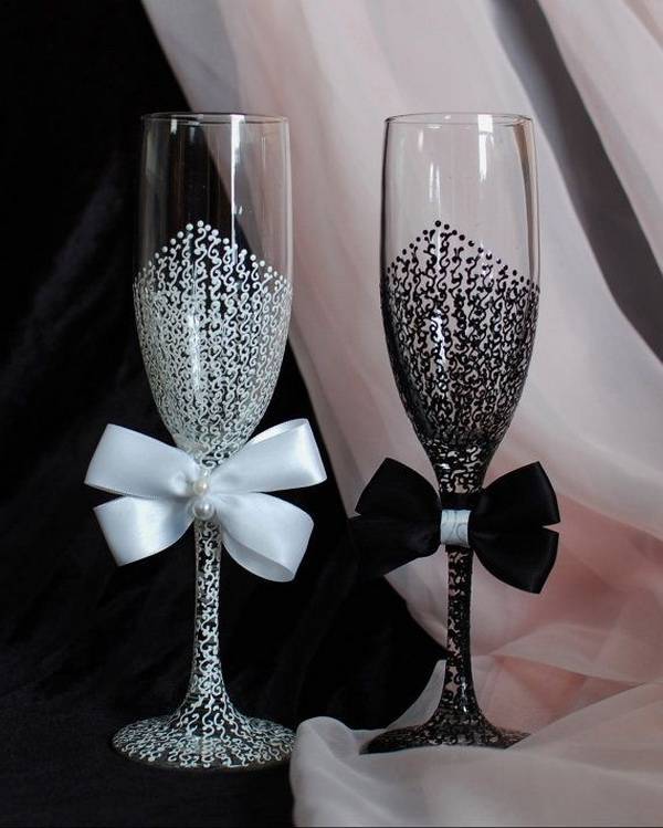 Свадебные бокалы своими руками пошаговое фото  как украсить стаканы для жениха и невесты